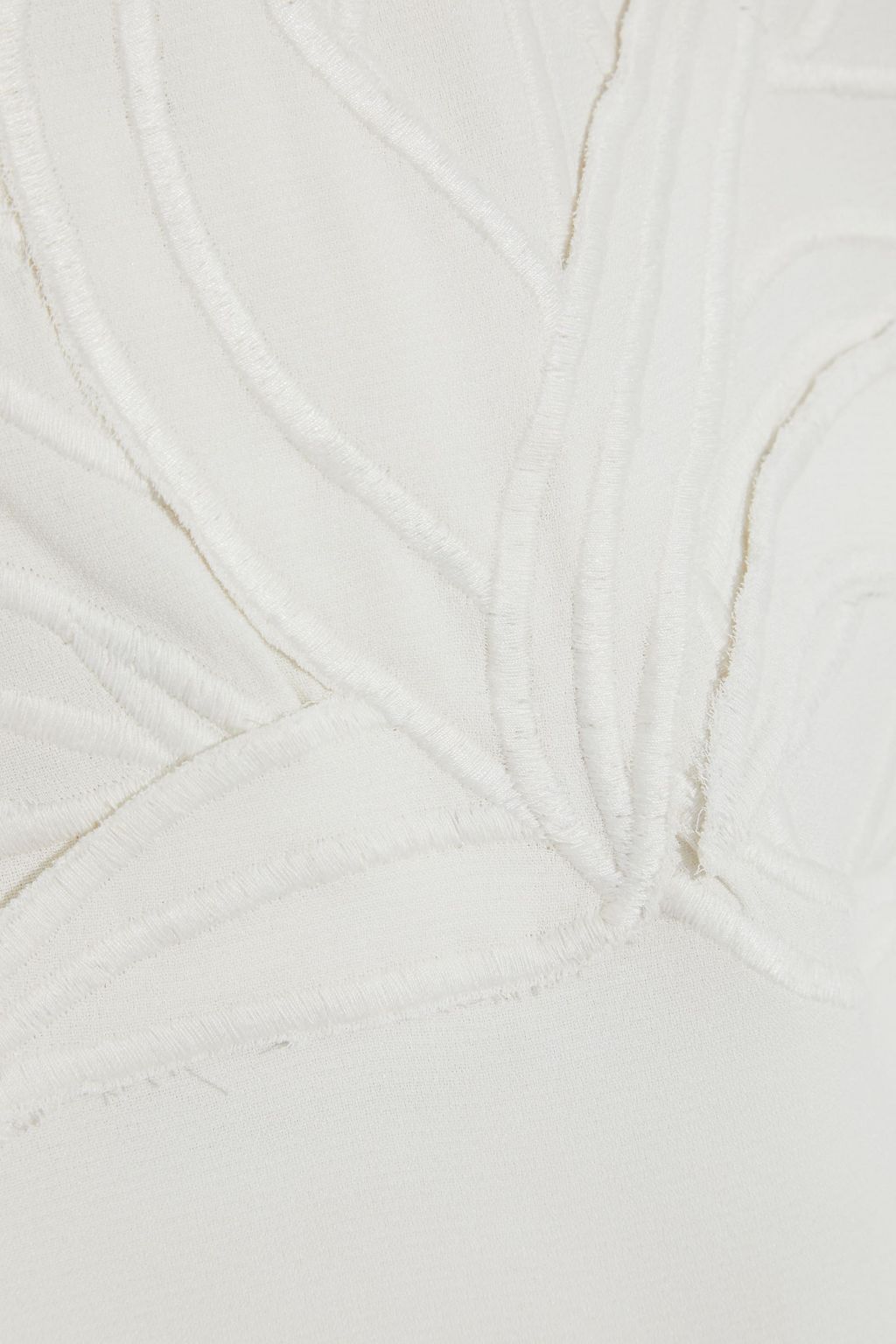 OSCAR DE LA RENTA Tulle-paneled appliquéd silk-blend crepe top