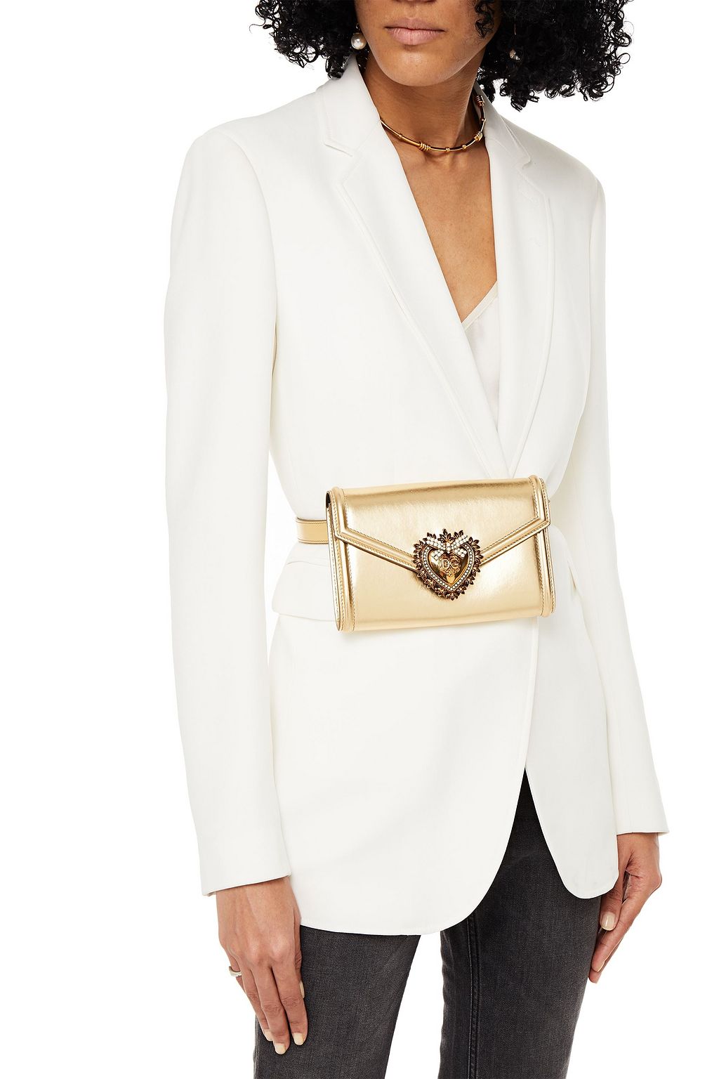 DOLCE&GABBANA Embellished metallic leather belt bag