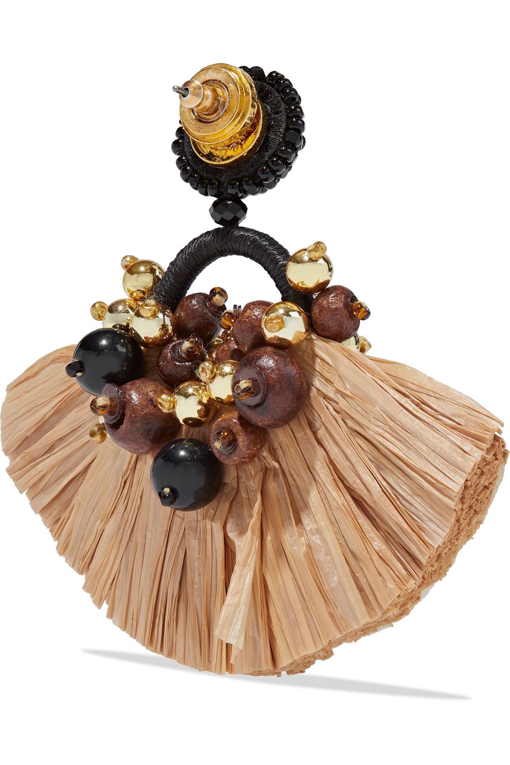 OSCAR DE LA RENTA Gold-tone, faux raffia and bead earrings