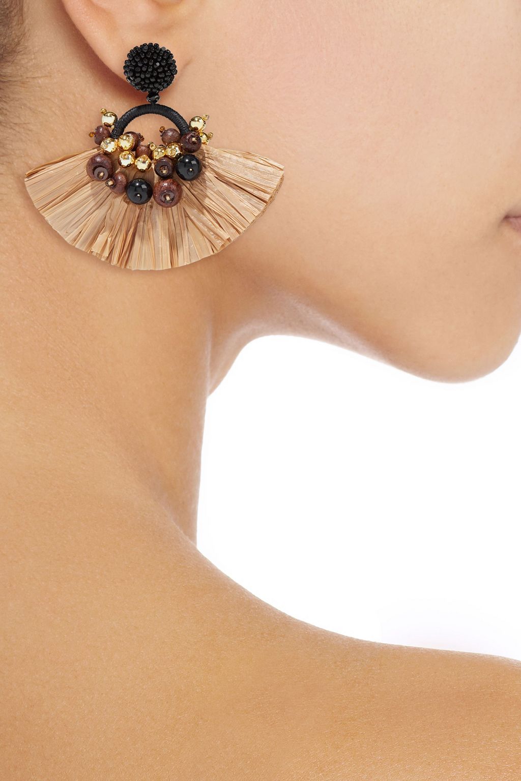 OSCAR DE LA RENTA Gold-tone, faux raffia and bead earrings