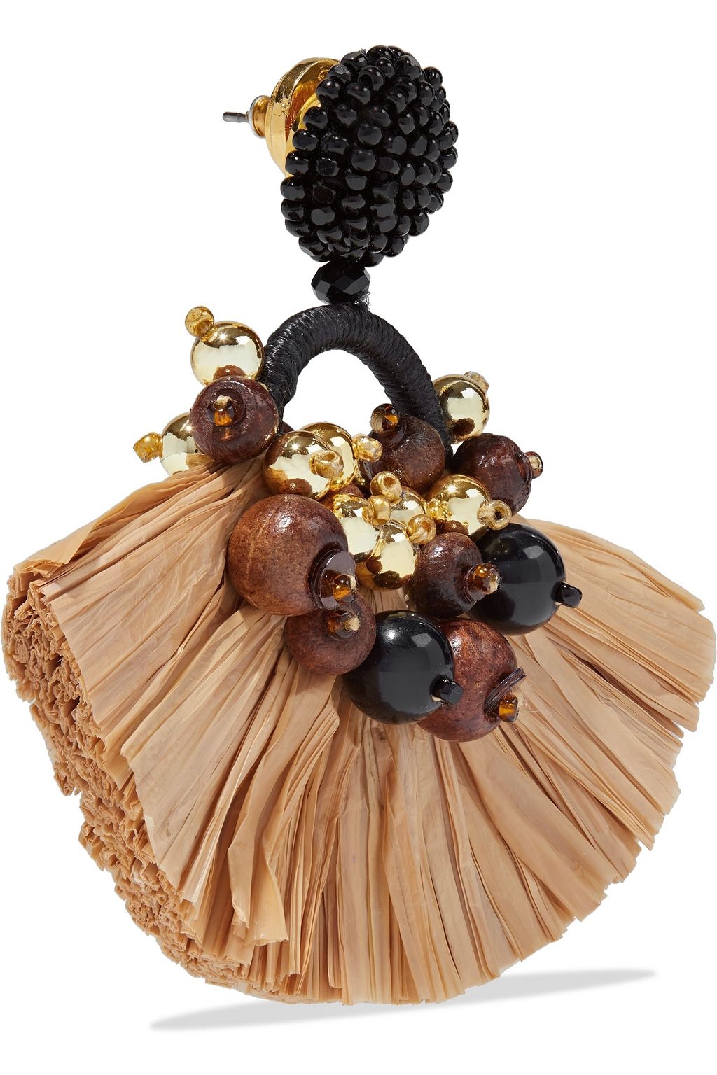 OSCAR DE LA RENTA Gold-tone, faux raffia and bead earrings