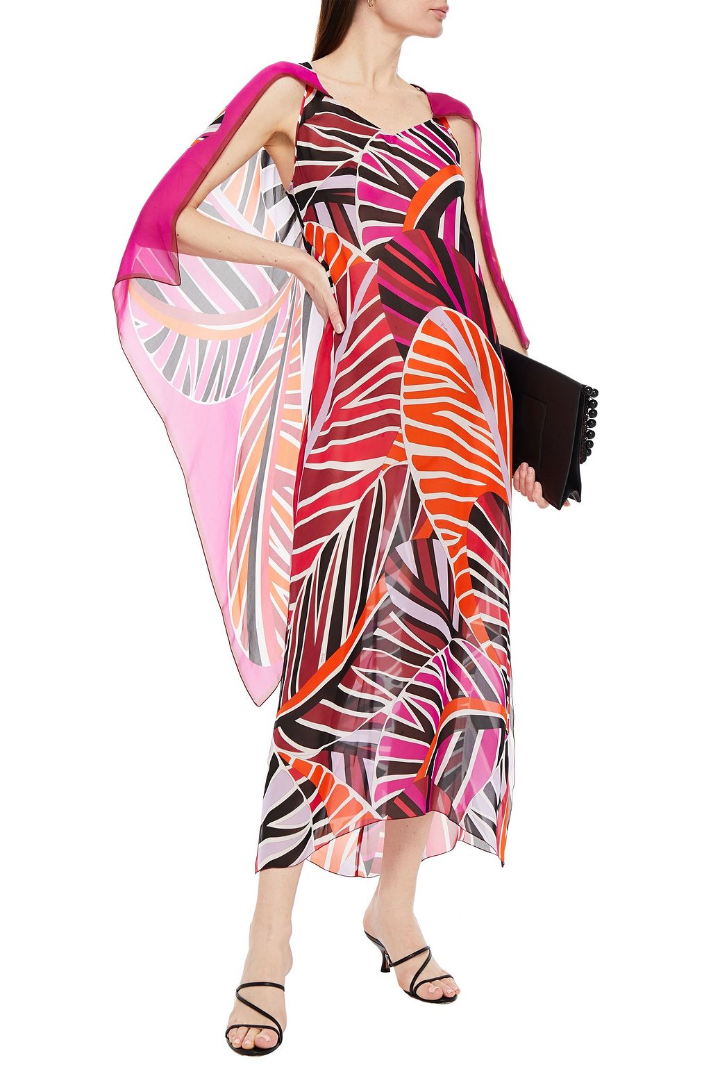 PUCCI Cape-effect printed silk-chiffon maxi dress