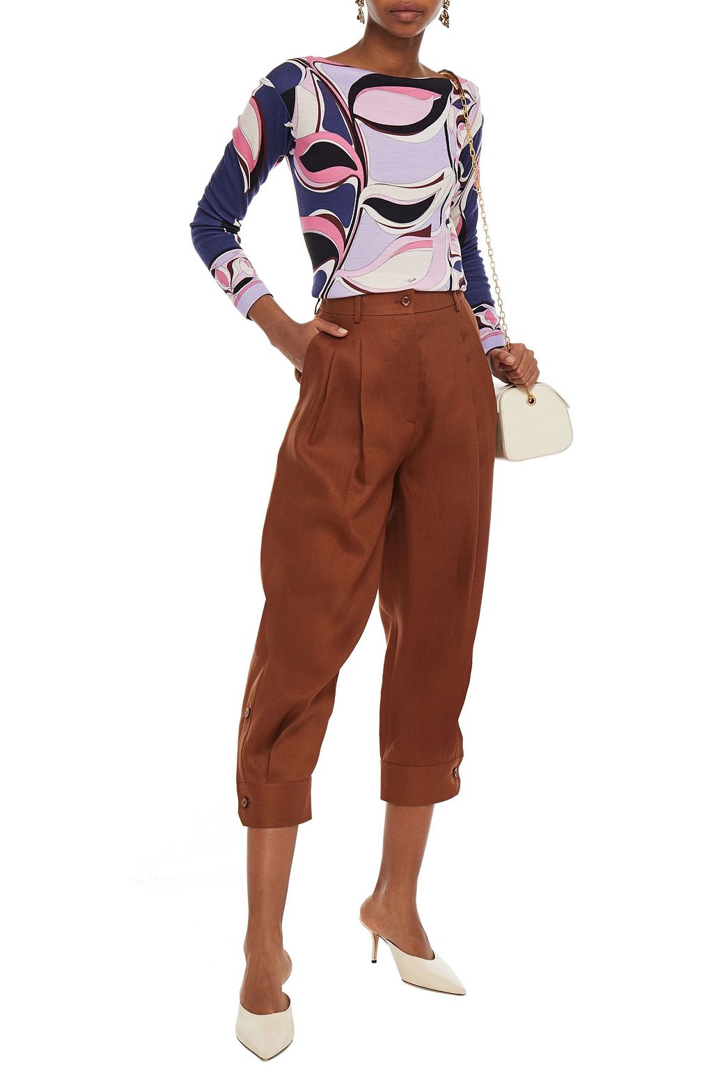 PUCCI Pleated linen-twill tapered pants