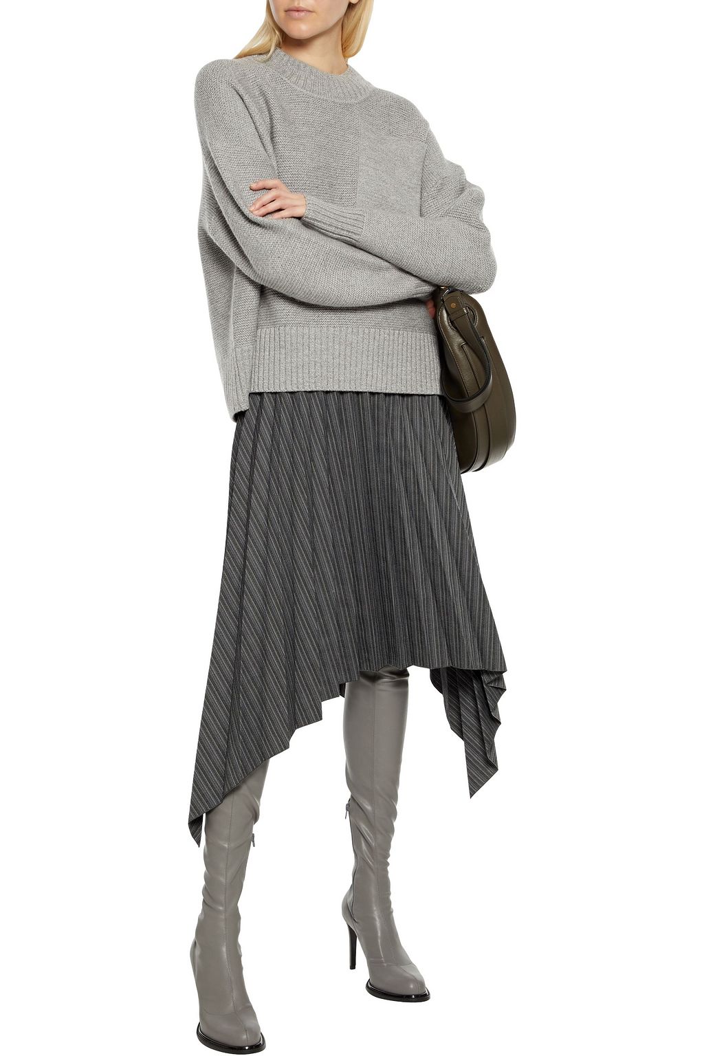 ACNE STUDIOS Ilsie asymmetric pleated wool-blend midi skirt