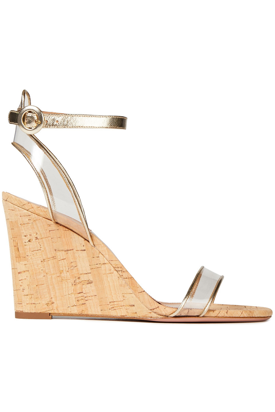 Aquazzura Woman Minimalist 85 Metallic Leather And Pvc Wedge Sandals Gold Size 38.5