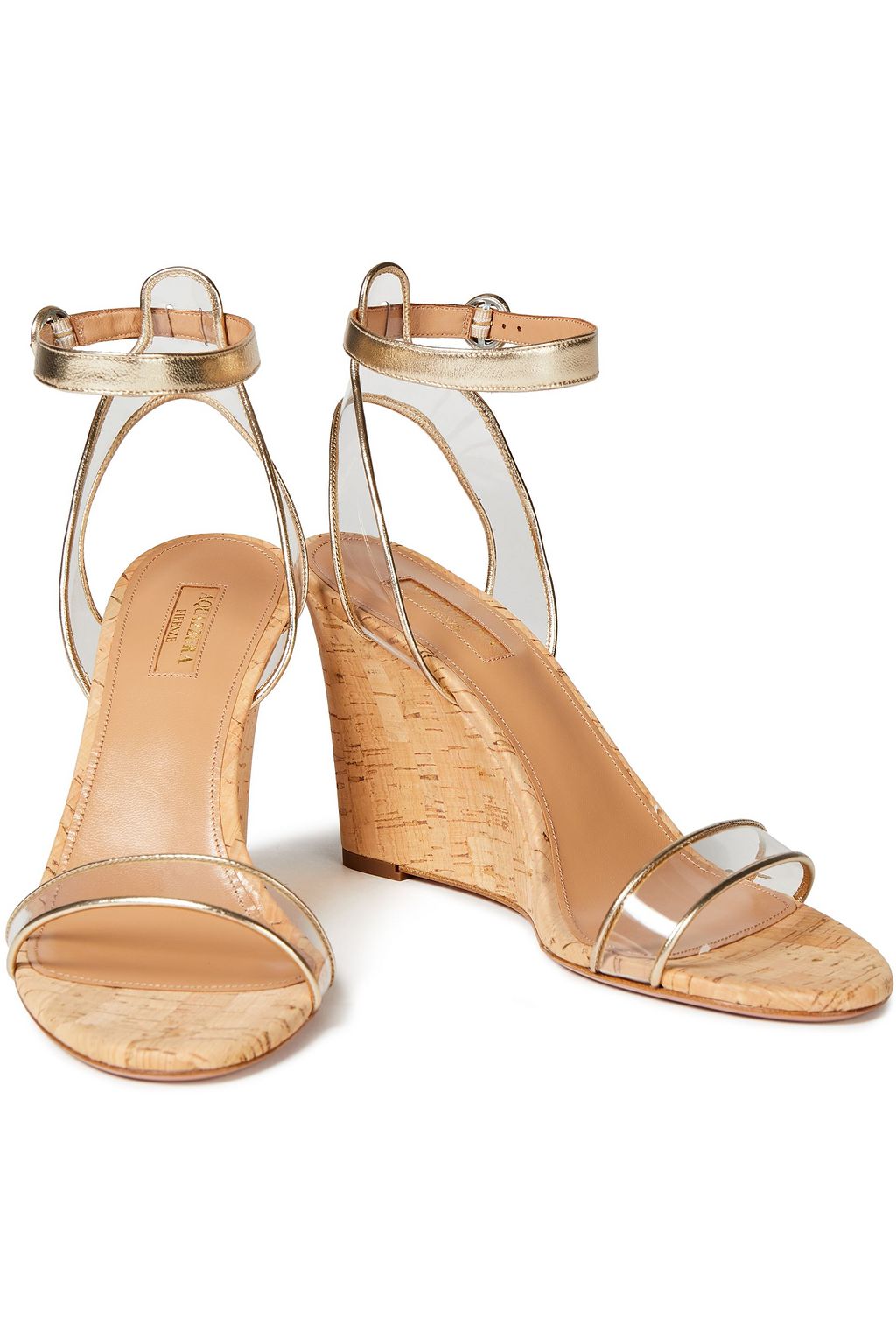 AQUAZZURA Minimalist 85 metallic leather and PVC wedge sandals