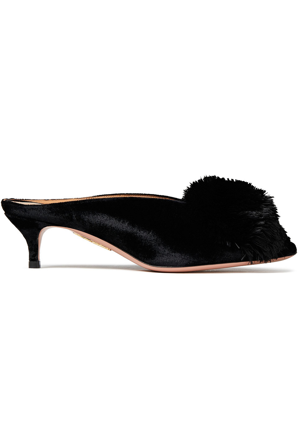 Aquazzura Woman Powder Puff Pompom-embellished Cotton-blend Velvet Mules Black Size 35