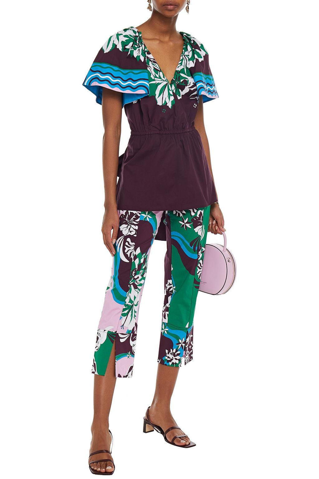 PUCCI Gathered printed cotton-blend blouse