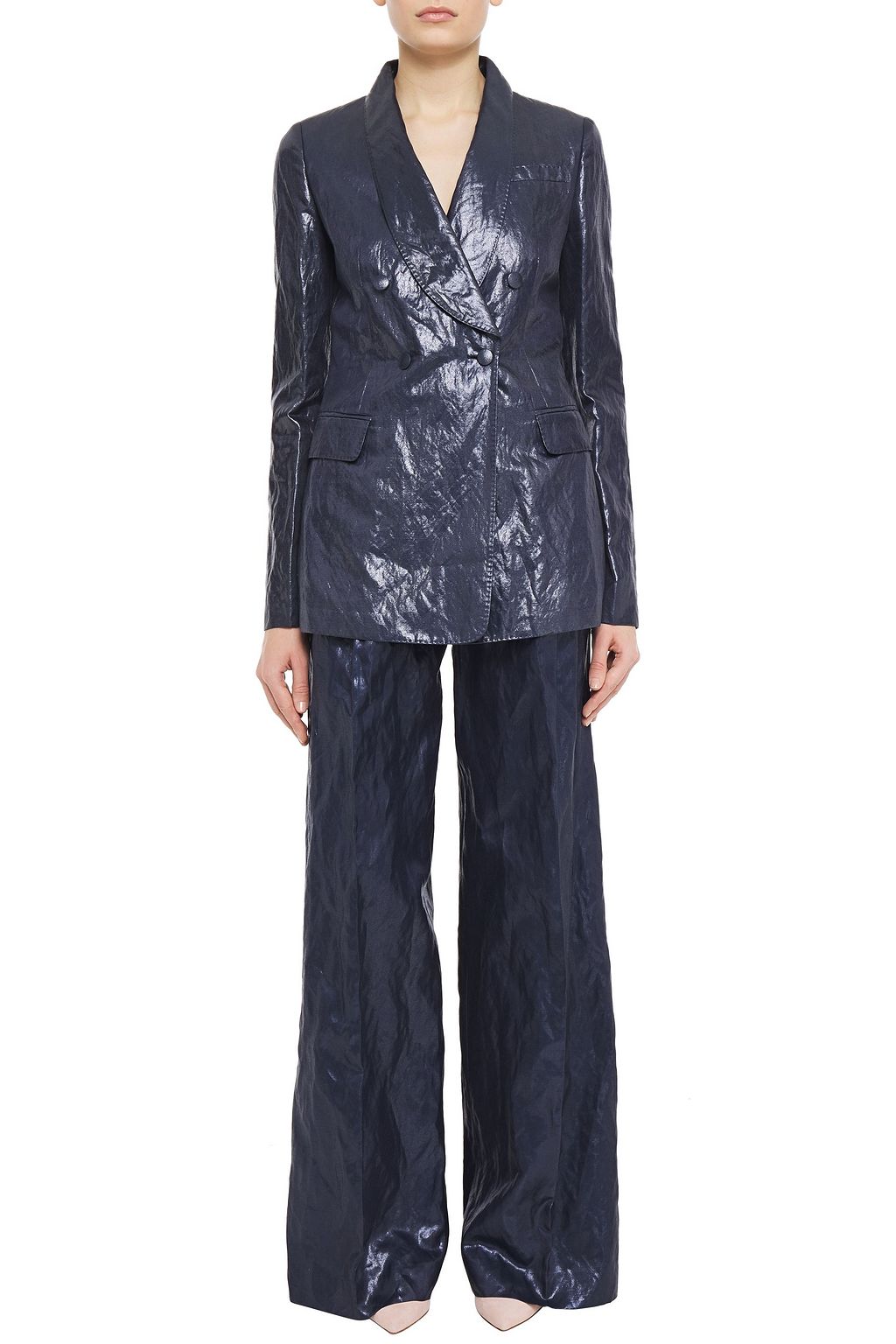 GABRIELA HEARST Belted crinkled metallic woven wide-leg pants