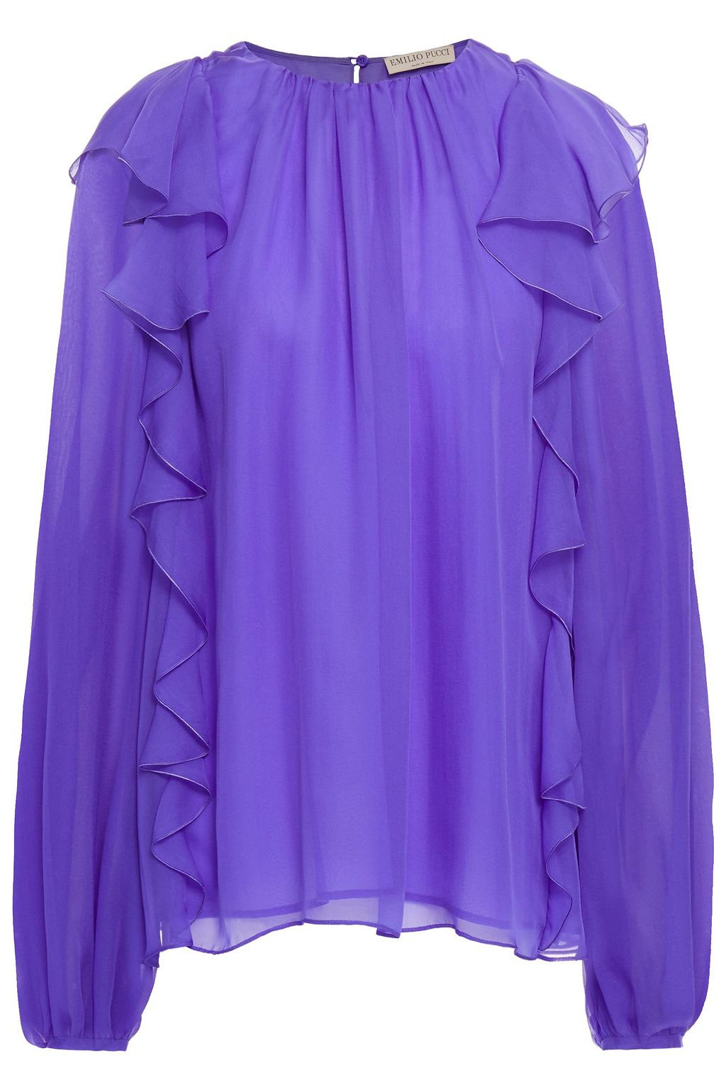 purple ruffle blouse
