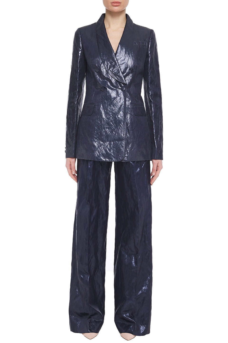  Gabriela Hearst - Doppelreihiger Blazer Aus Webstoff In Knitteroptik Mit Metallic-effekt - Blau - It 40 