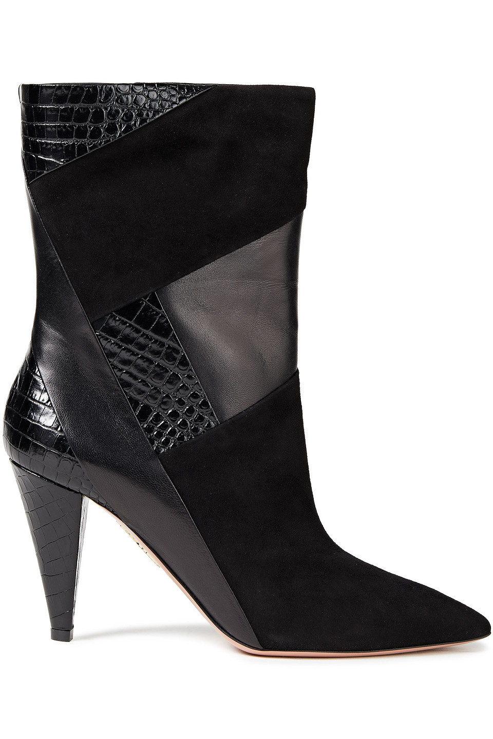 Aquazzura Woman Suede Smooth And Croc-effect Leather Ankle Boots Black Size 36