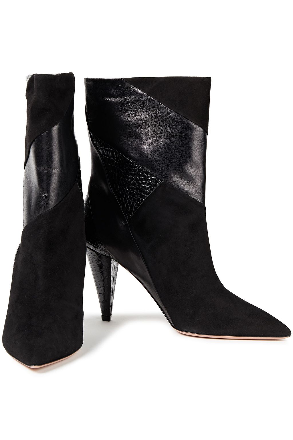 AQUAZZURA Calder 85 suede, smooth and croc-effect leather ankle boots