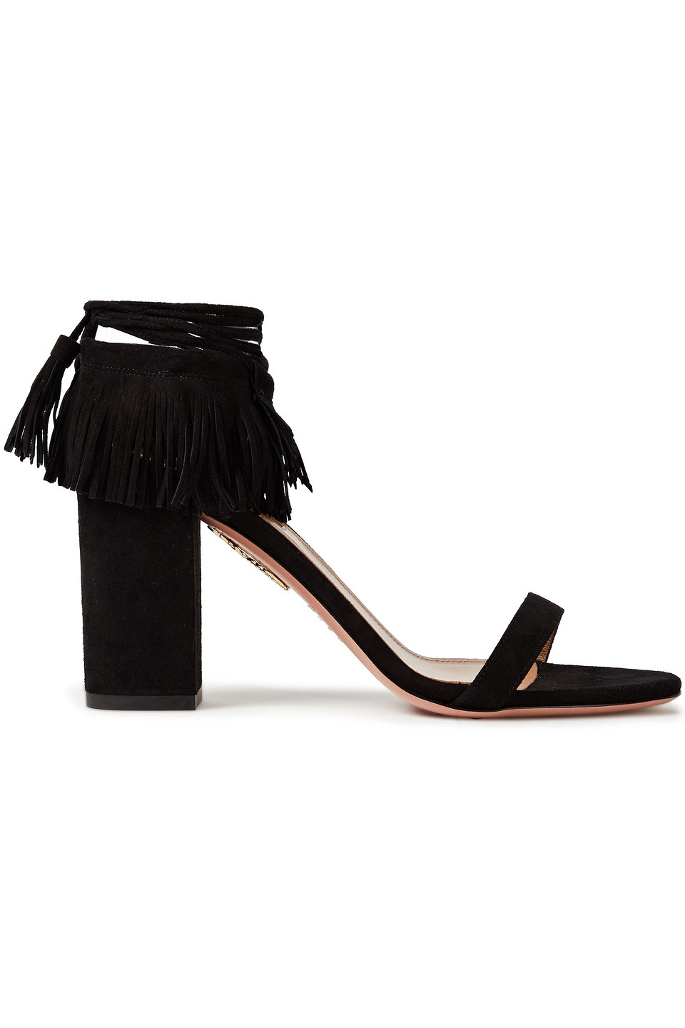 Aquazzura Woman Gypset 85 Fringed Suede Sandals Black Size 38.5