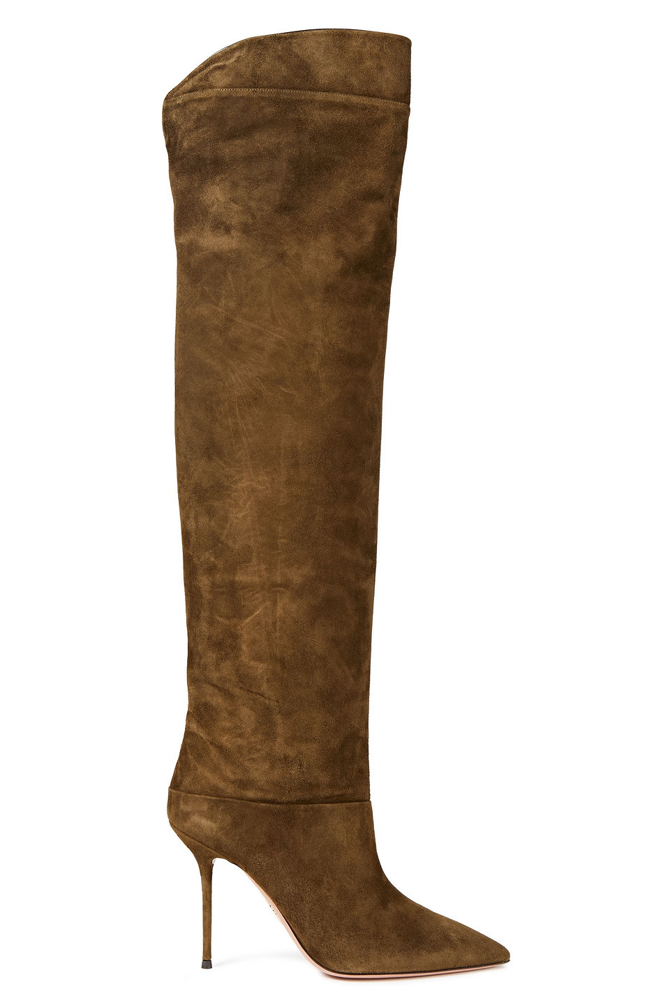 Aquazzura Woman Lancaster 95 Leather-trimmed Suede Knee Boots Army Green Size 38