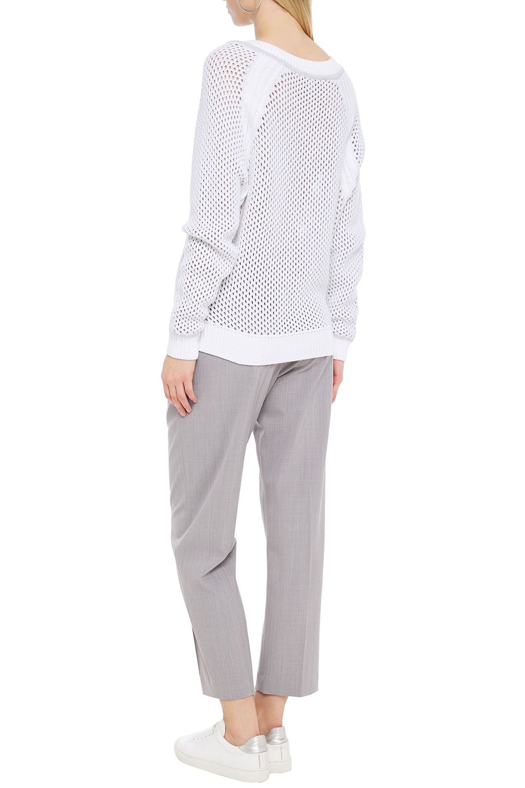 COTTON BY AUTUMN CASHMERE Two-tone open-knit cotton sweater