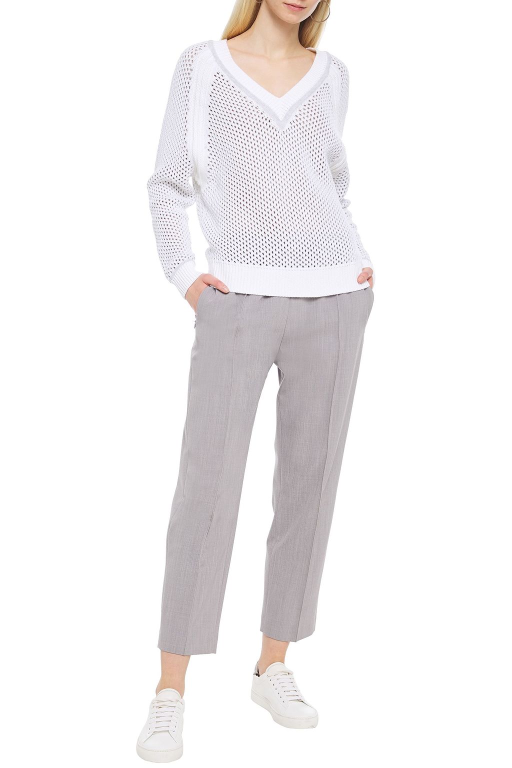 COTTON BY AUTUMN CASHMERE Two-tone open-knit cotton sweater