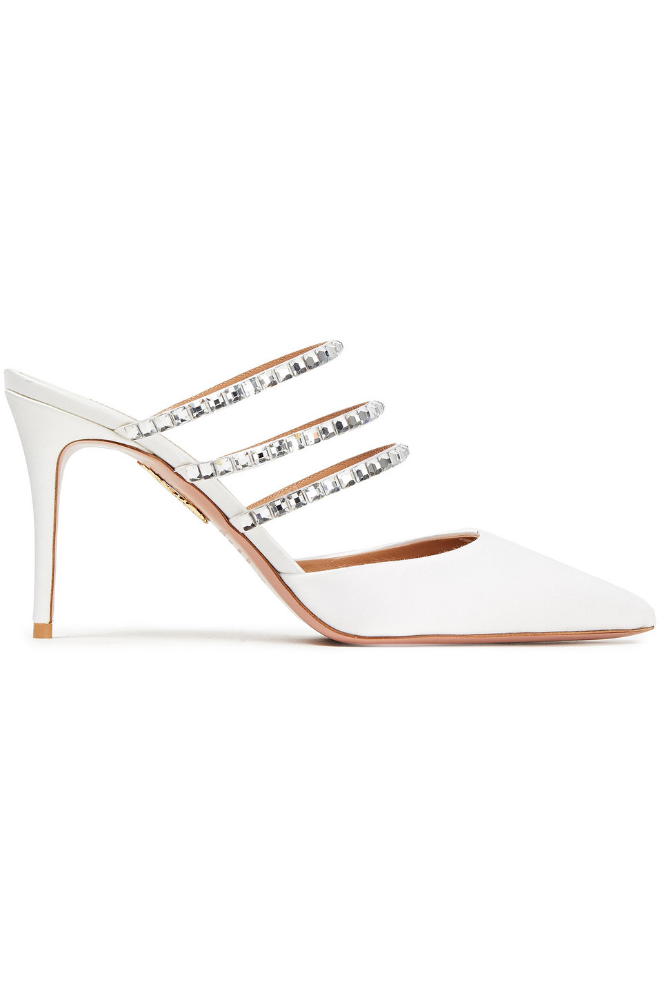 Aquazzura Woman Donata Crystal-embellished Satin Mules Ivory Size 36.5