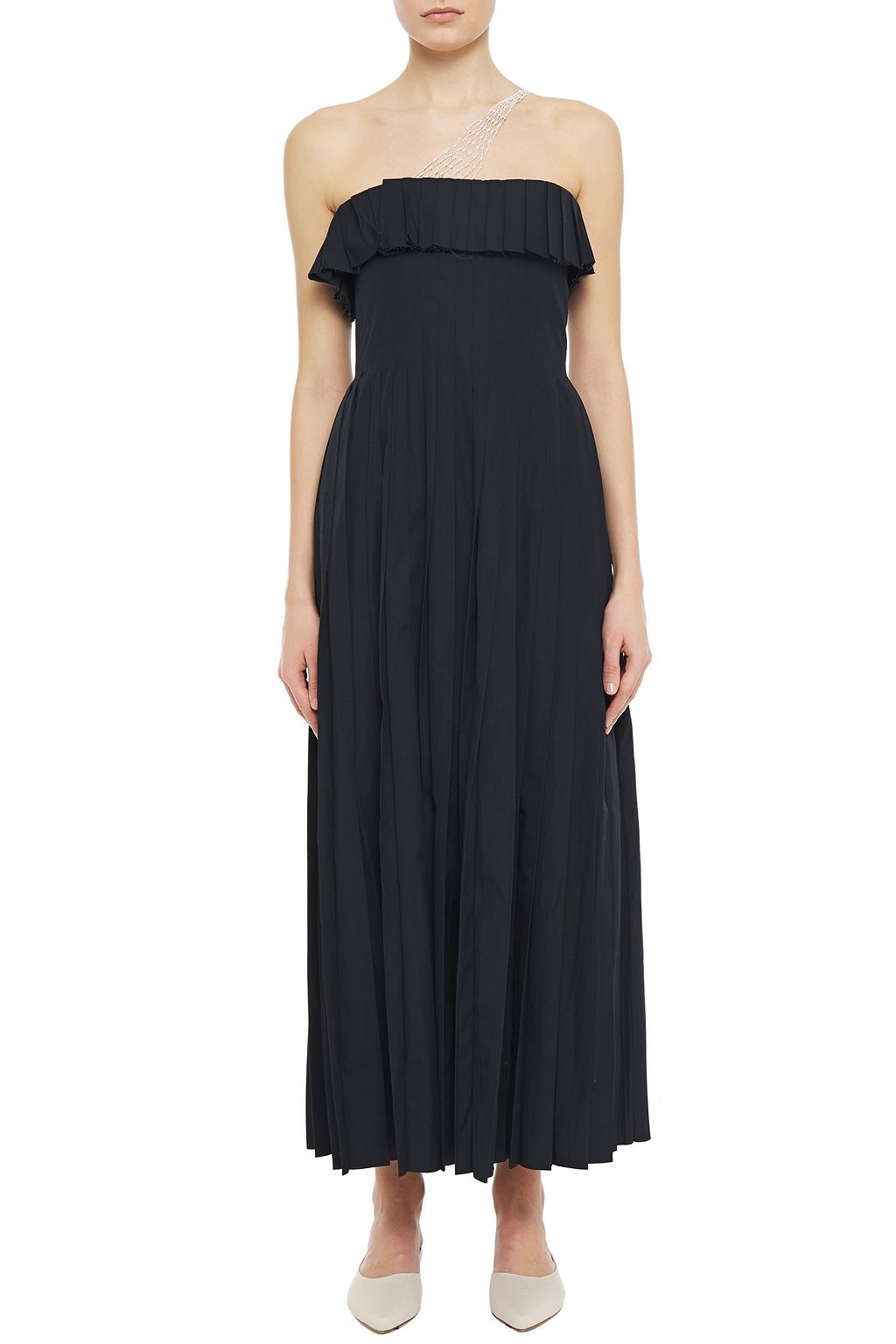 GABRIELA HEARST Perse one-shoulder pleated cotton-poplin maxi dress