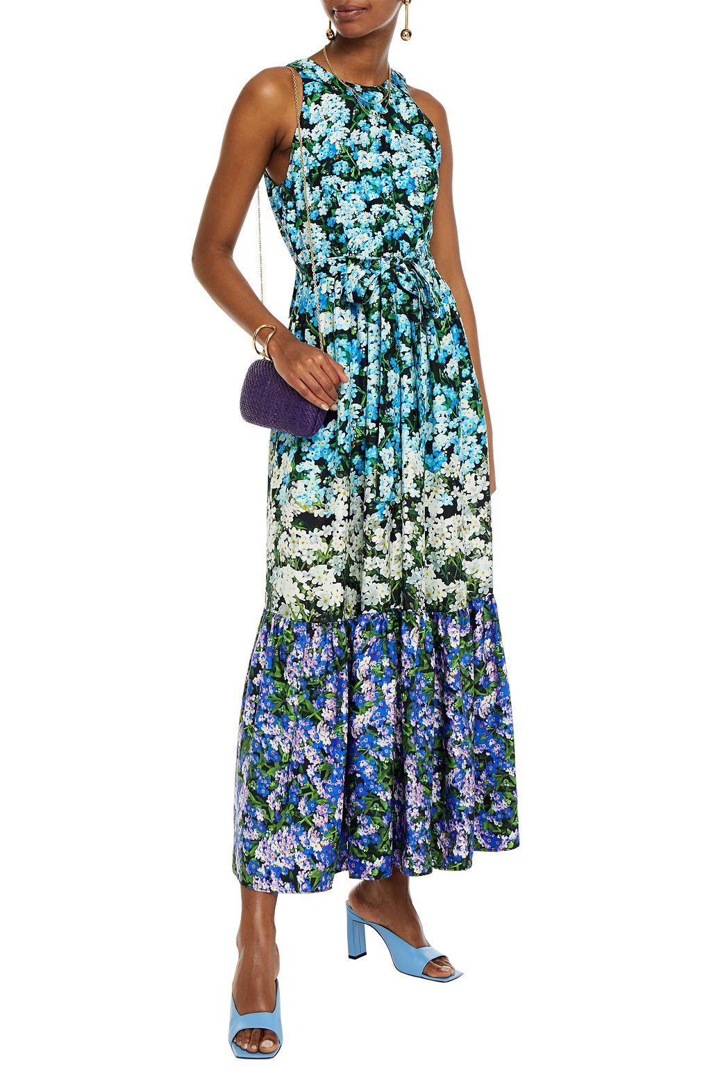 MARY KATRANTZOU Portofino gathered floral-print silk-twill maxi dress