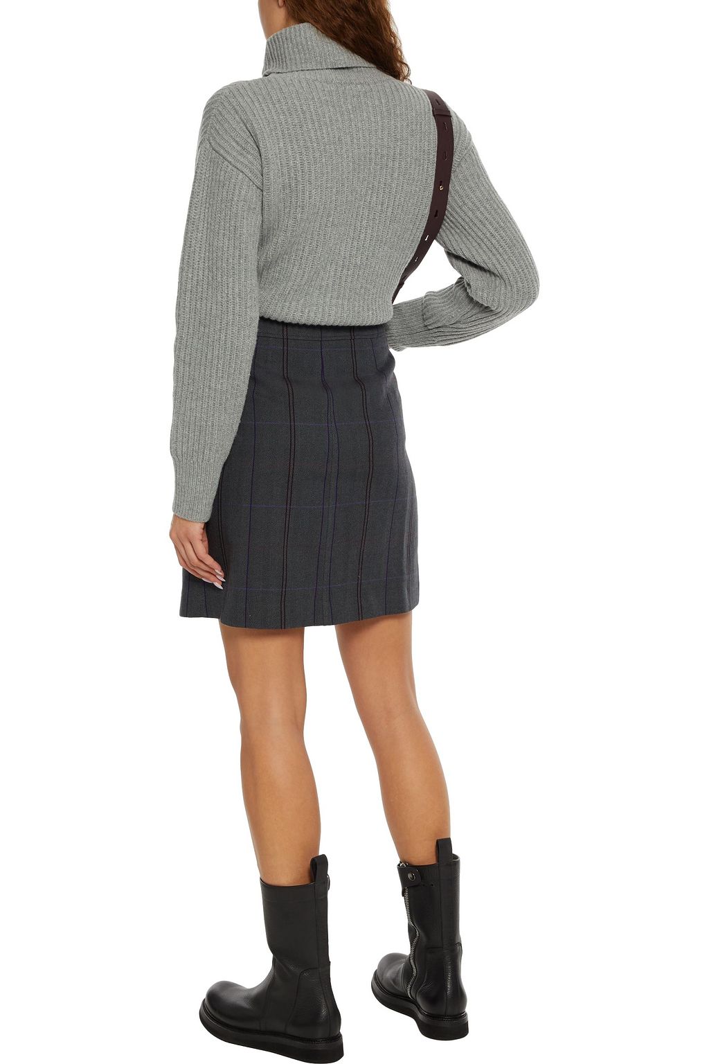 ACNE STUDIOS Checked herringbone wool and cotton-blend mini wrap skirt