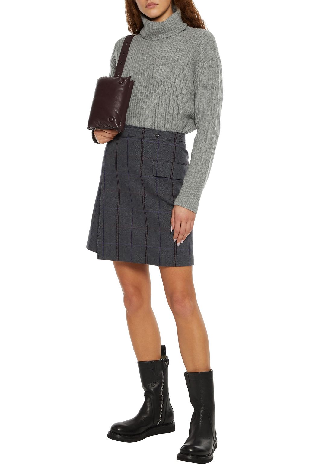 ACNE STUDIOS Checked herringbone wool and cotton-blend mini wrap skirt