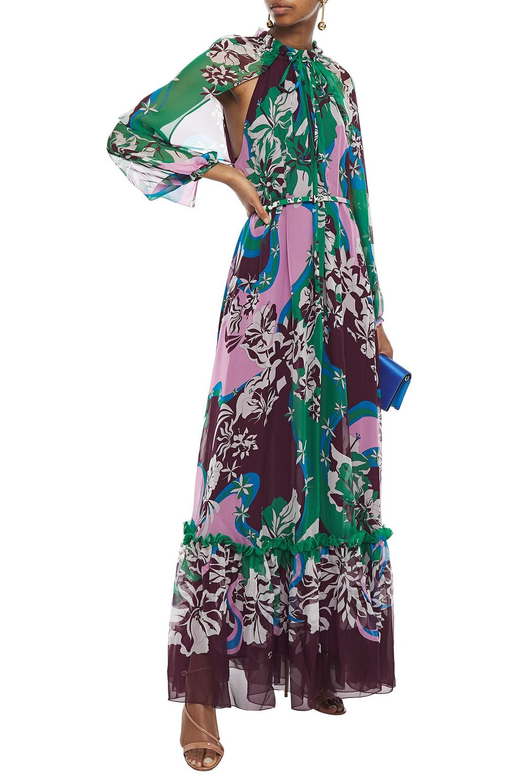 PUCCI Belted floral-print silk-georgette maxi dress