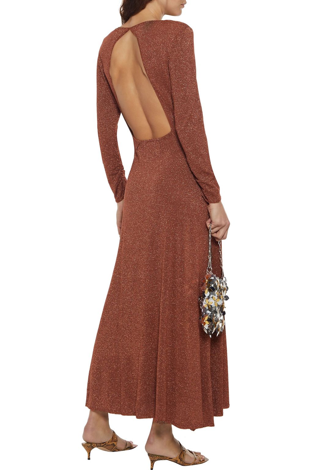 RIXO Monica open-back metallic stretch-knit maxi dress