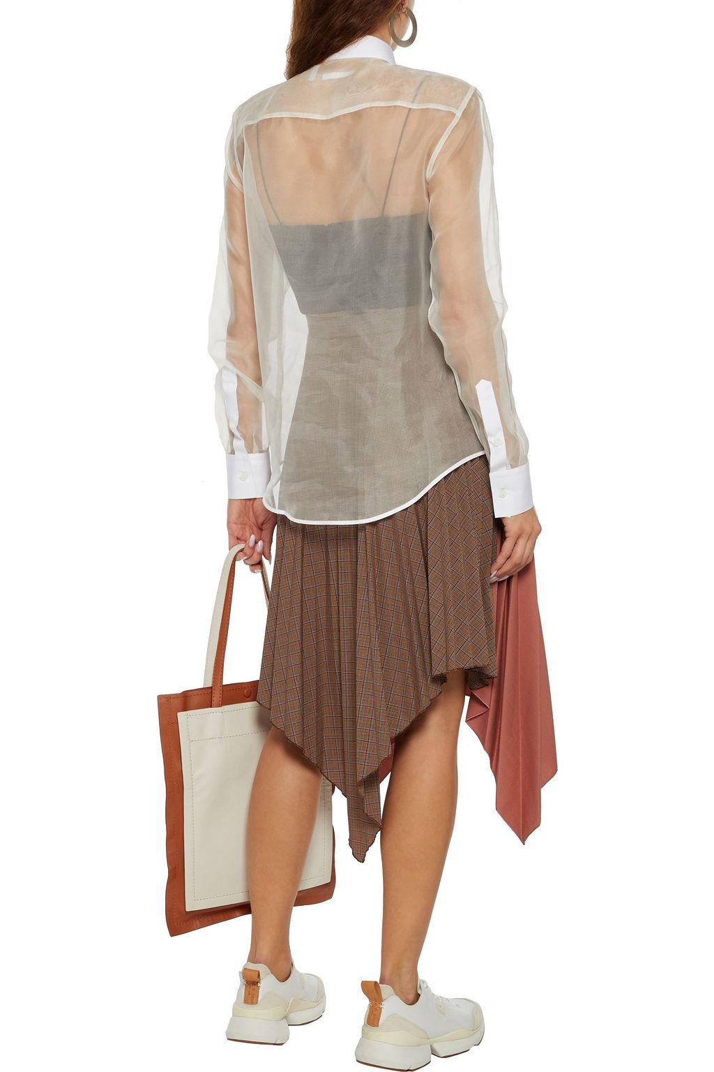 ACNE STUDIOS Ilsie asymmetric pleated woven and checked jacquard midi skirt