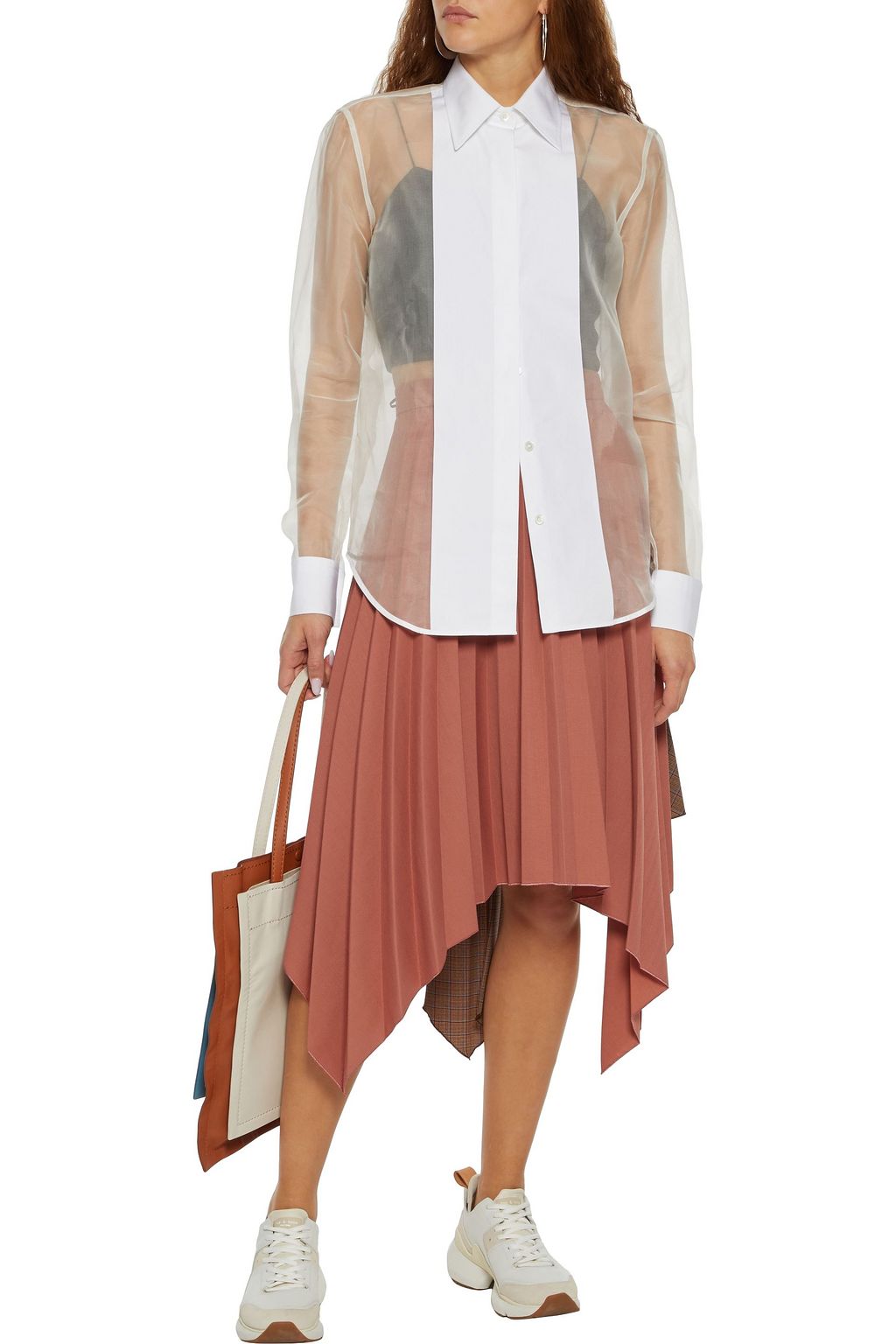 ACNE STUDIOS Ilsie asymmetric pleated woven and checked jacquard midi skirt