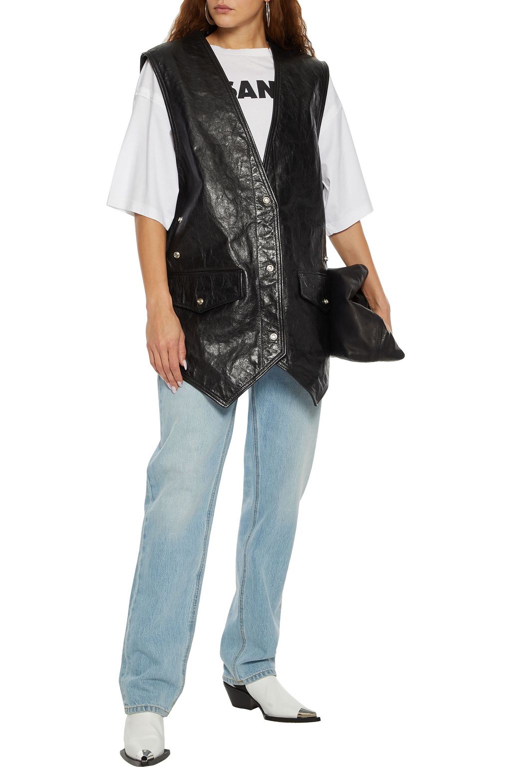 ACNE STUDIOS Carletta oversized snap-detailed crinkled-leather vest