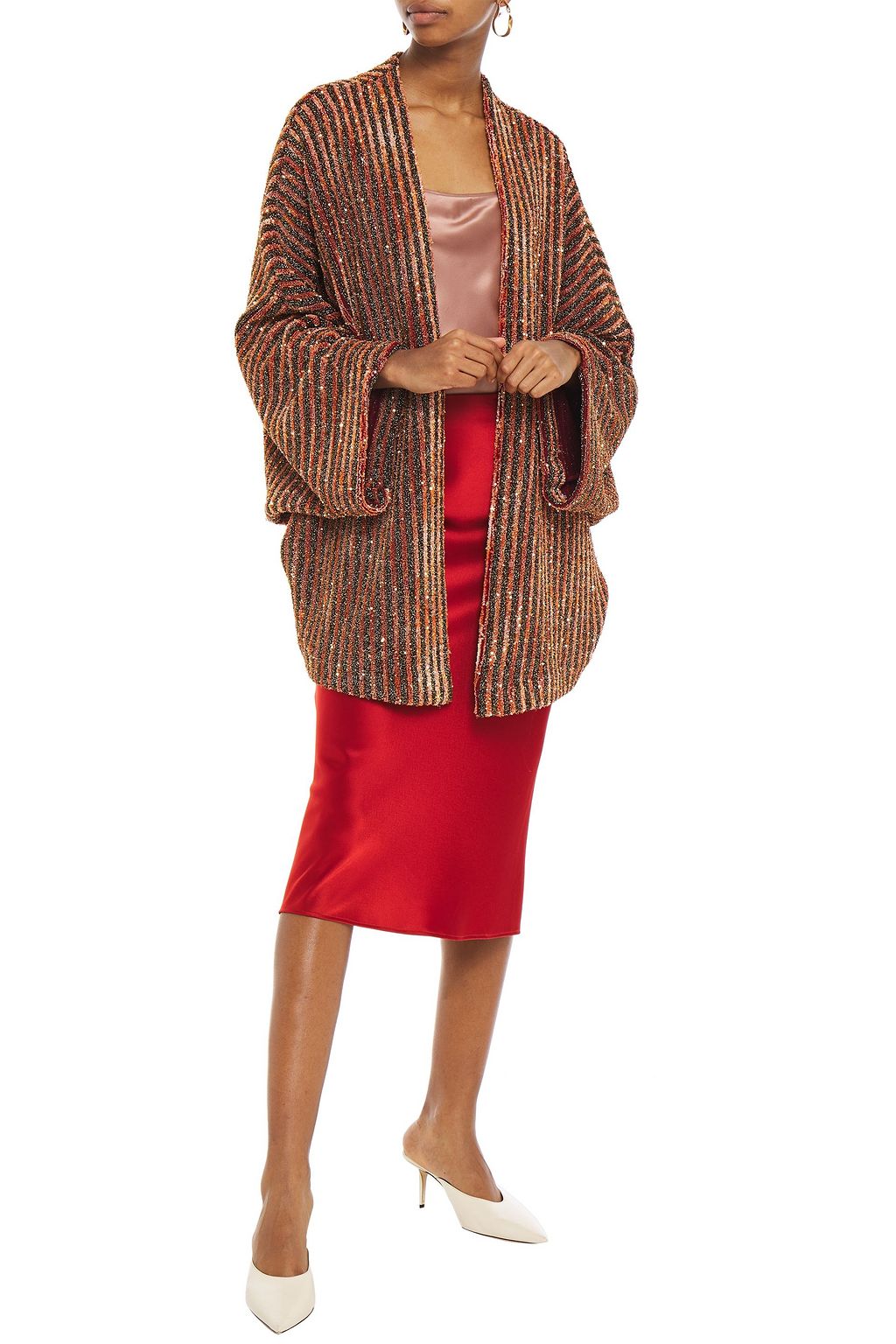 MISSONI Metallic striped bouclé-knit cardigan