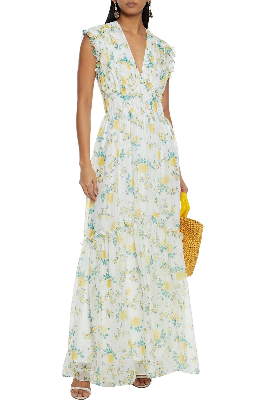 PHILOSOPHY DI LORENZO SERAFINI Ruffle-trimmed floral-print chiffon maxi dress
