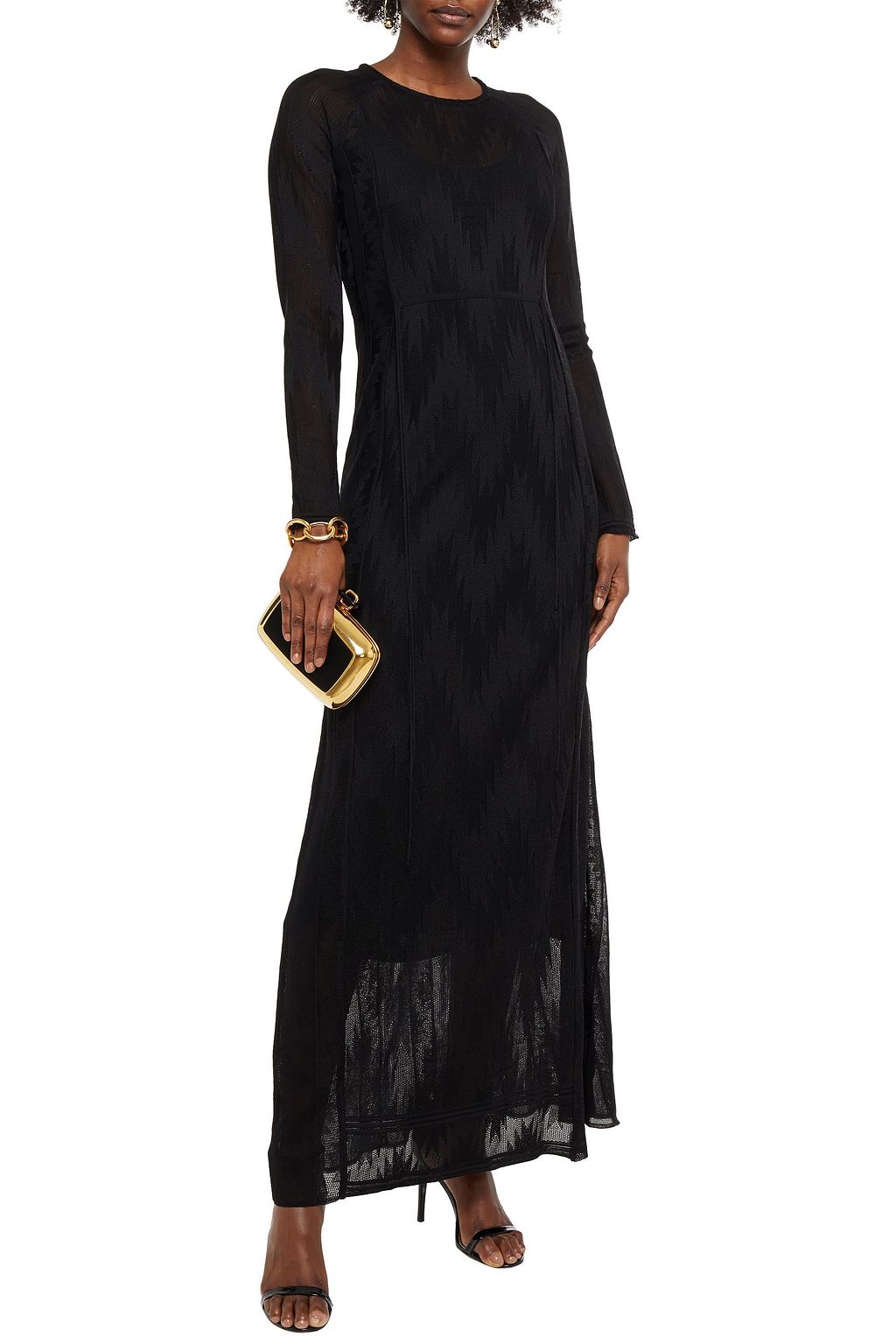 Black Belted crochetknit maxi dress M MISSONI THE