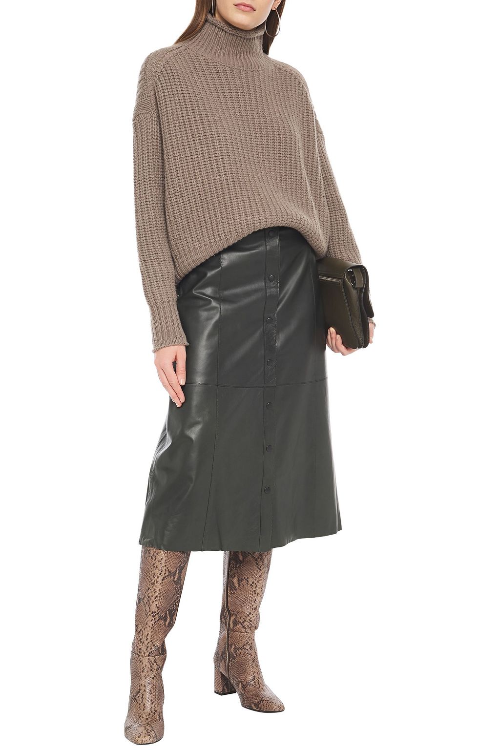 MUUBAA Popper textured-leather midi skirt