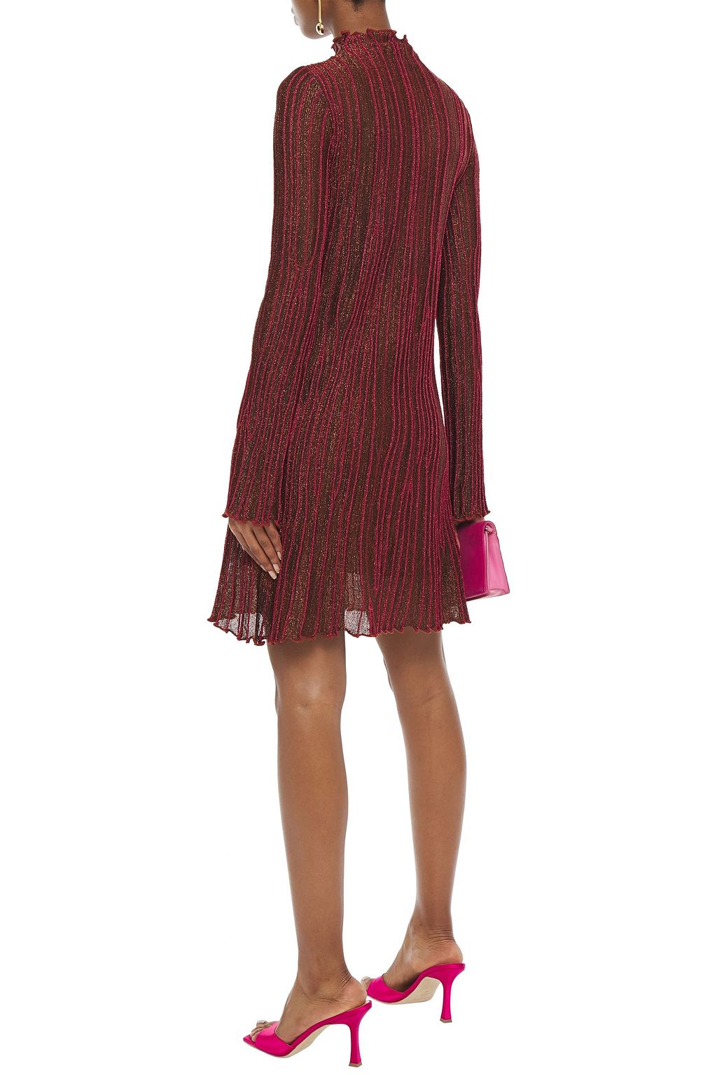 M MISSONI Pleated metallic crochet-knit mini dress