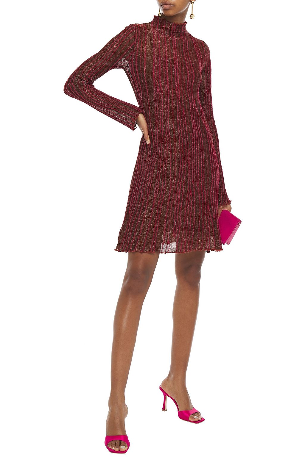 M MISSONI Pleated metallic crochet-knit mini dress