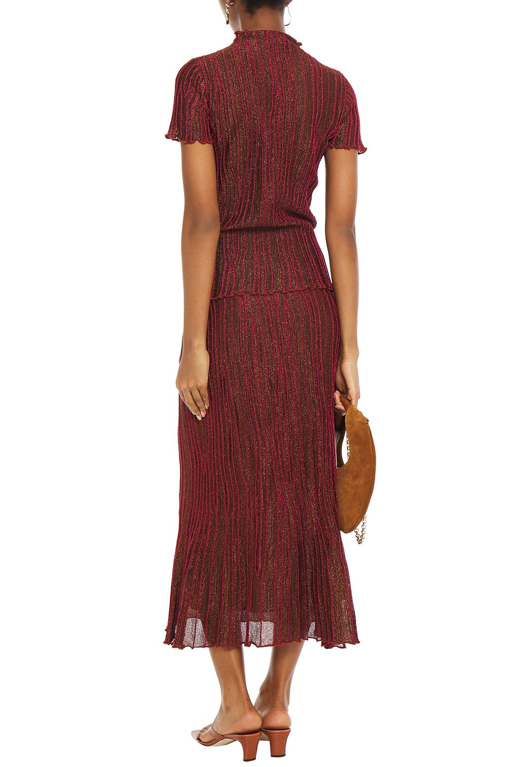 M MISSONI Pleated metallic crochet-knit top