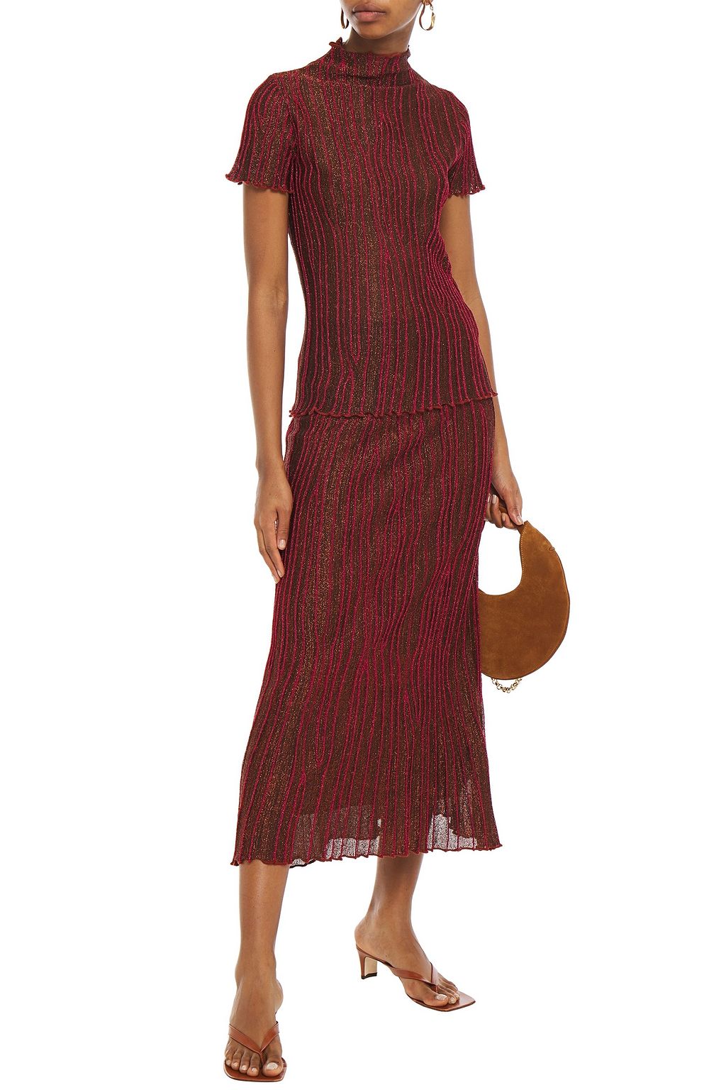 M MISSONI Pleated metallic crochet-knit top