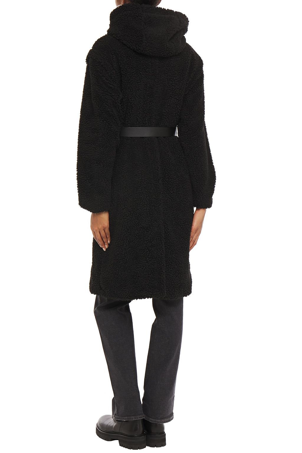 BA&SH Belted faux shearling hooded coat