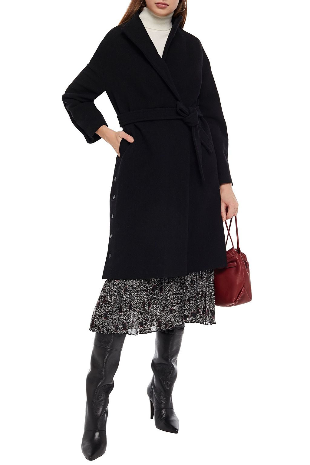 BA&SH Jarry belted snap-detailed wool-blend felt coat