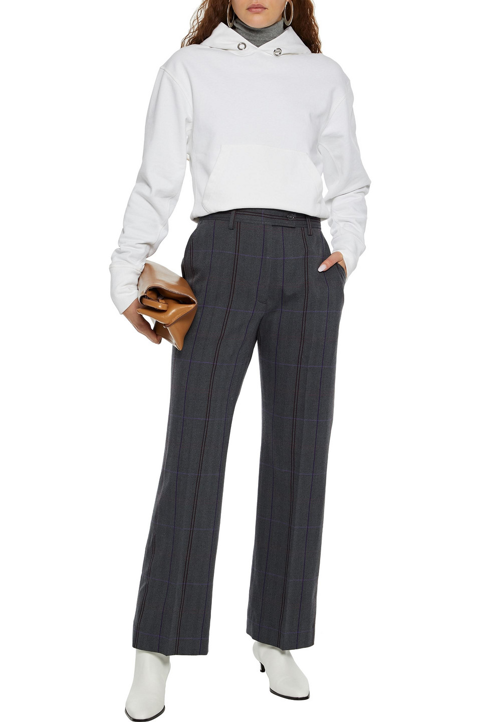 Click to view more detailed imagery on our partner's website Acne Studios Patsyne Checked Herringbone Wool And Cotton-blend Straight-leg Pants In Dark Gray