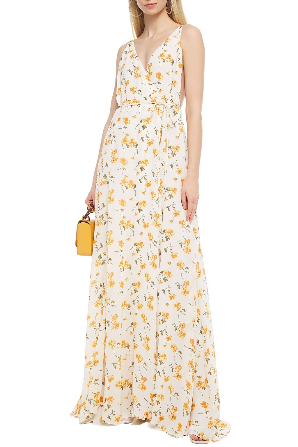 REFORMATION Callalily Maxi-Wickelkleid aus Georgette mit floralem Print und Raffung