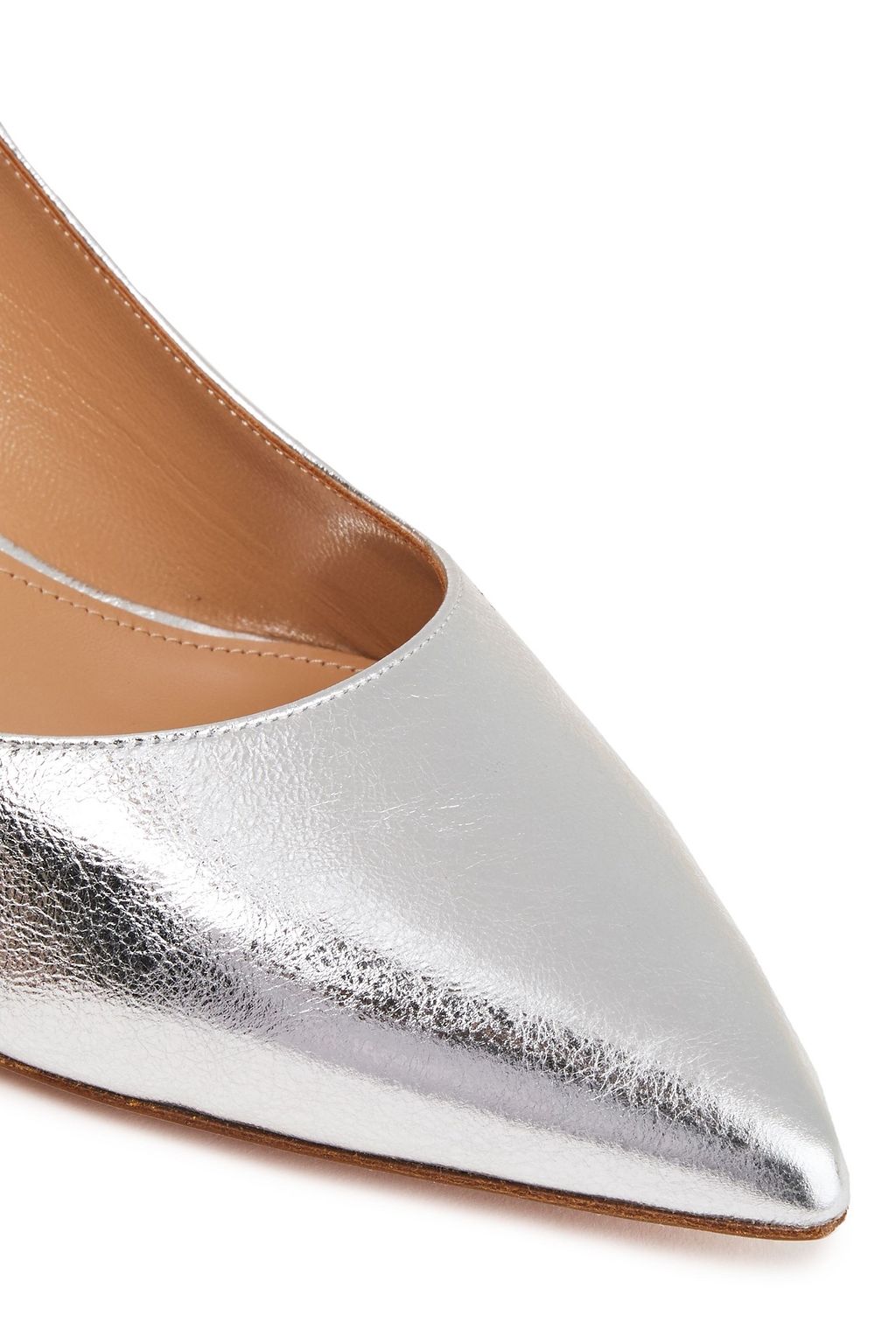 AQUAZZURA Forever Marilyn 85 cutout tasseled metallic cracked-leather pumps