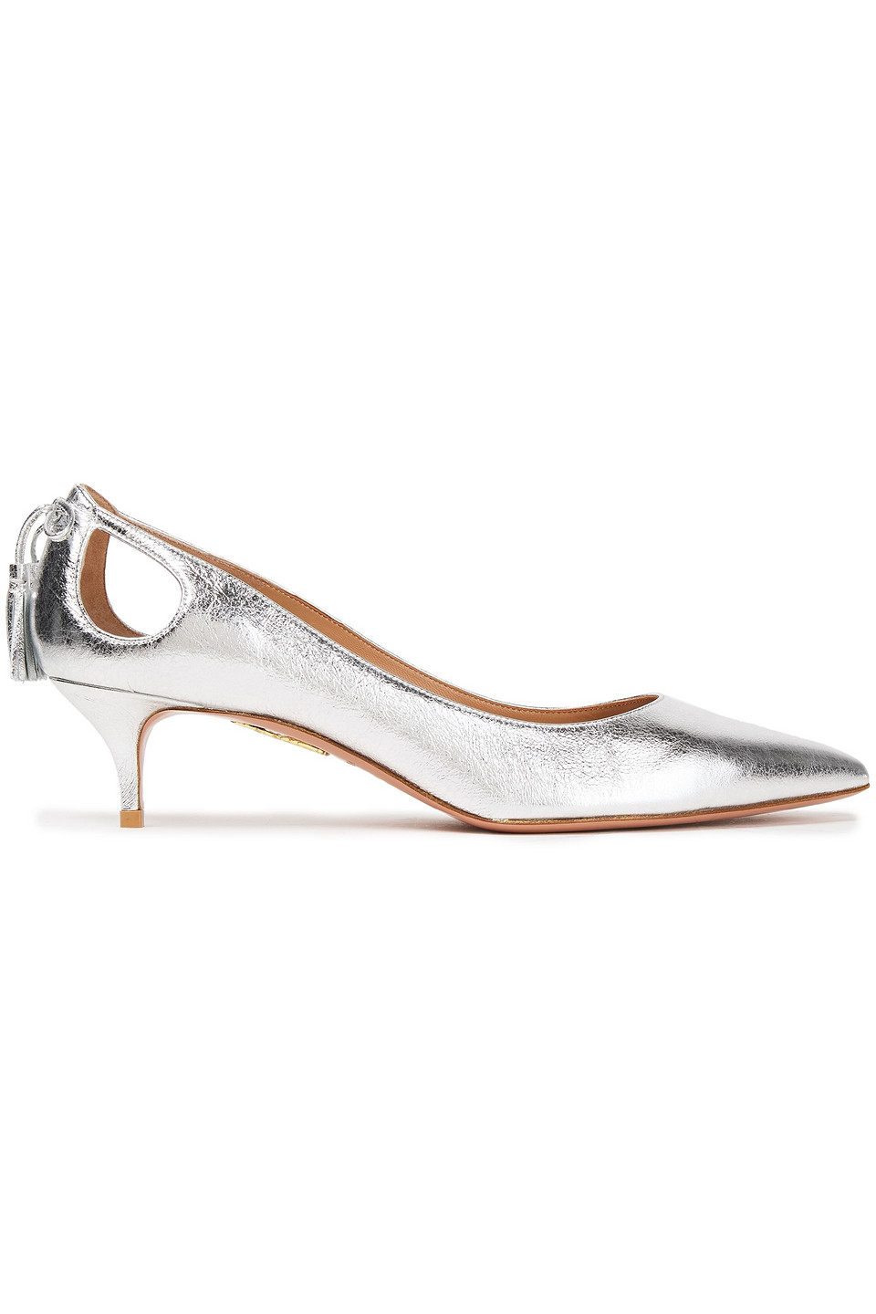 Aquazzura Woman Forever Marilyn 85 Cutout Tasseled Metallic Cracked-leather Pumps Silver Size 40.5