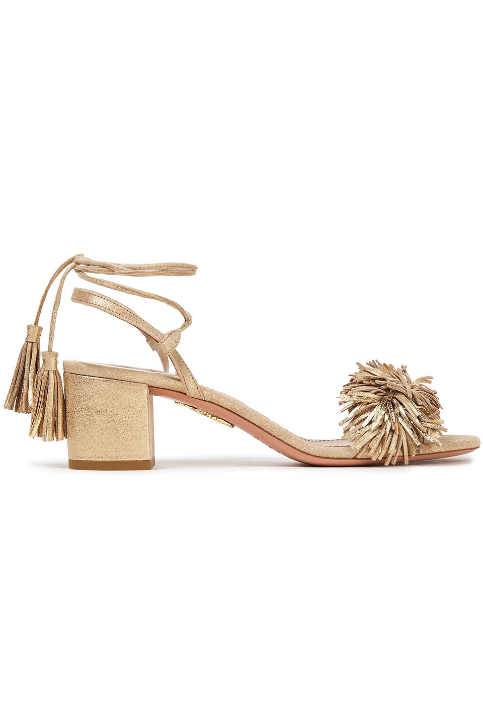 Aquazzura Woman Wild Thing Fringed Metallic Suede Sandals Platinum Size 36