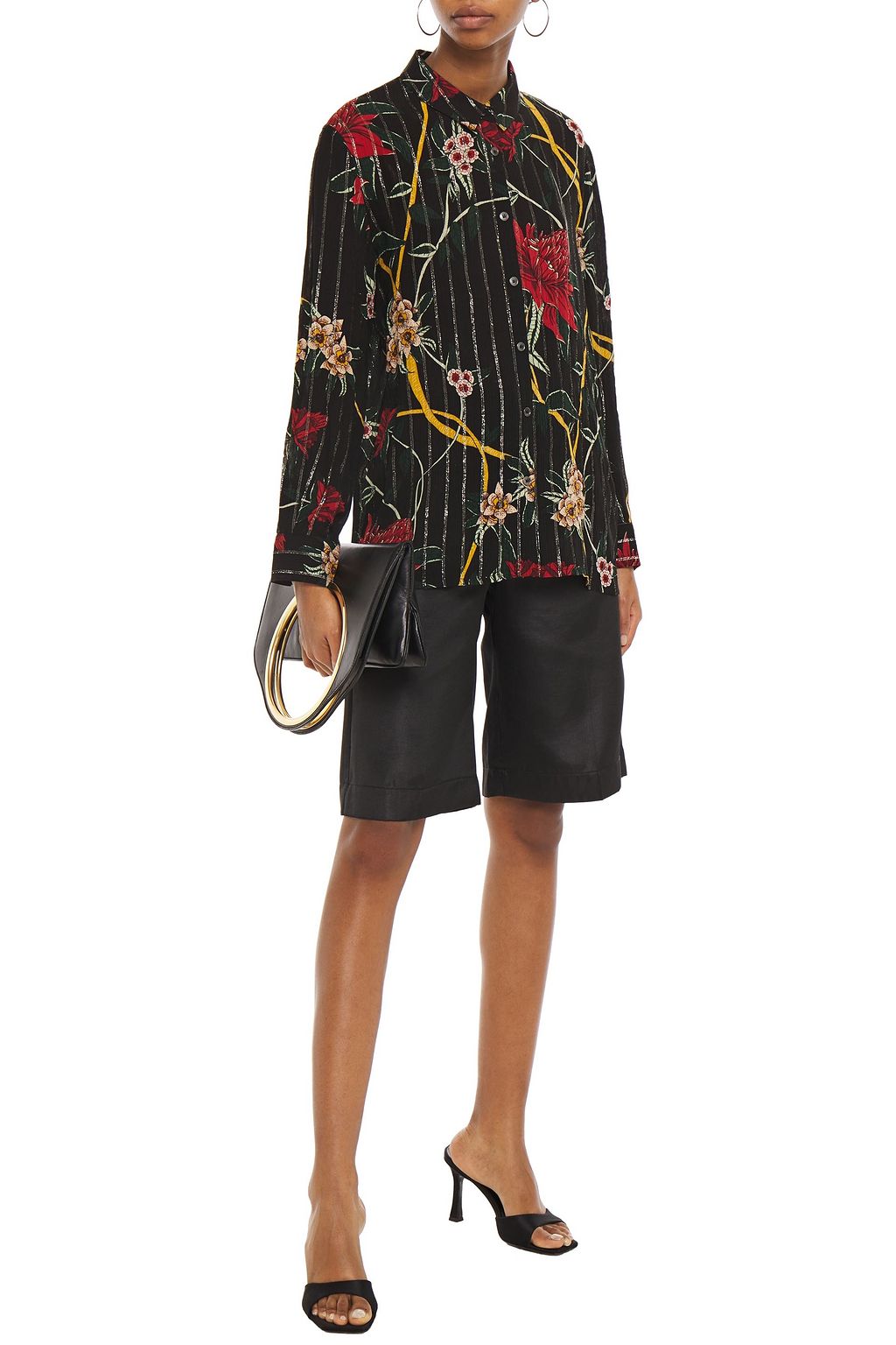 BA&SH Petunia floral-print metallic jacquard shirt