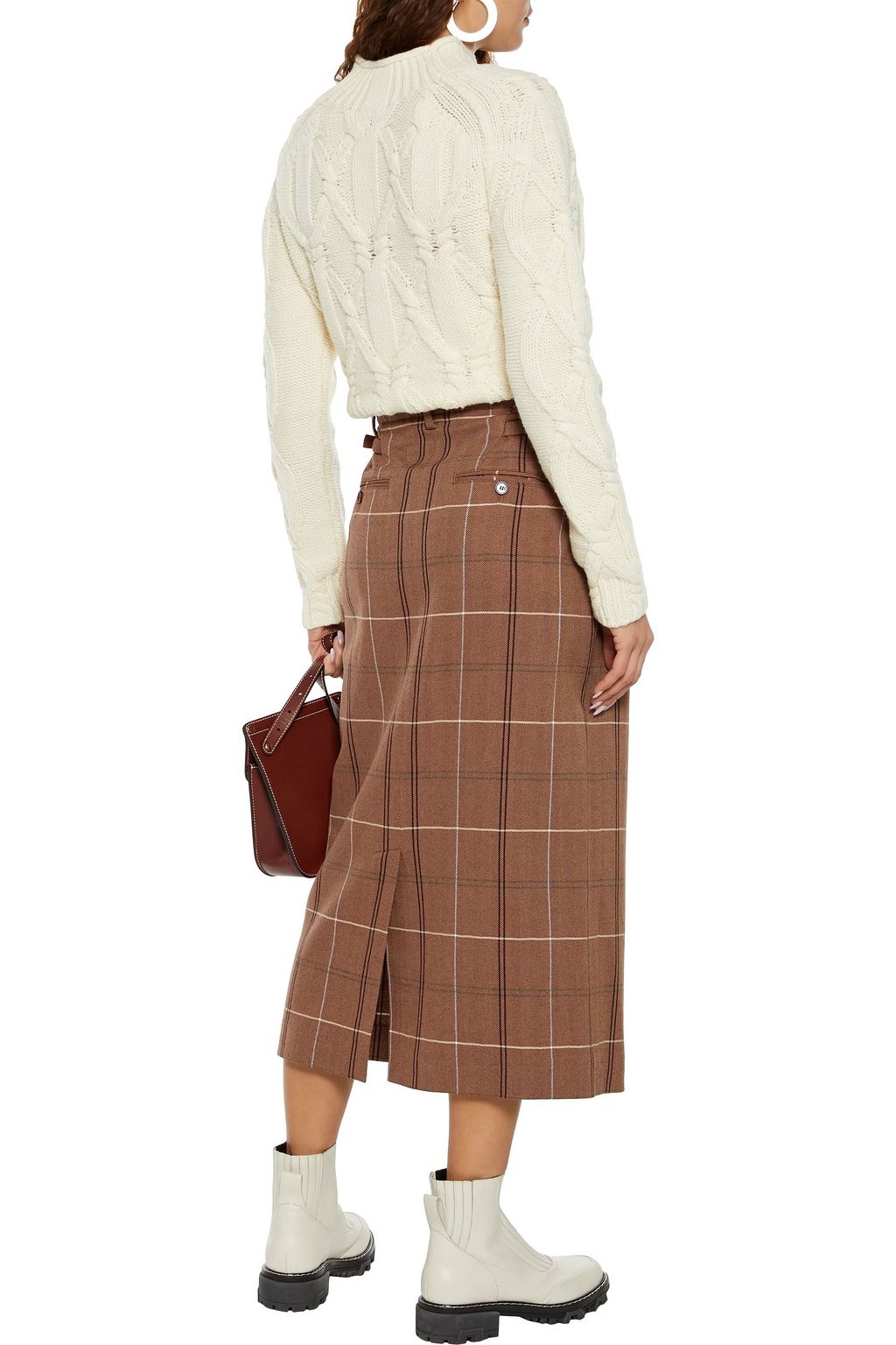 ACNE STUDIOS Checked herringbone wool and cotton-blend midi skirt