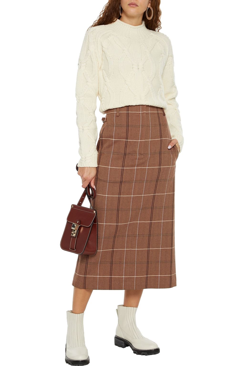ACNE STUDIOS Checked herringbone wool and cotton-blend midi skirt