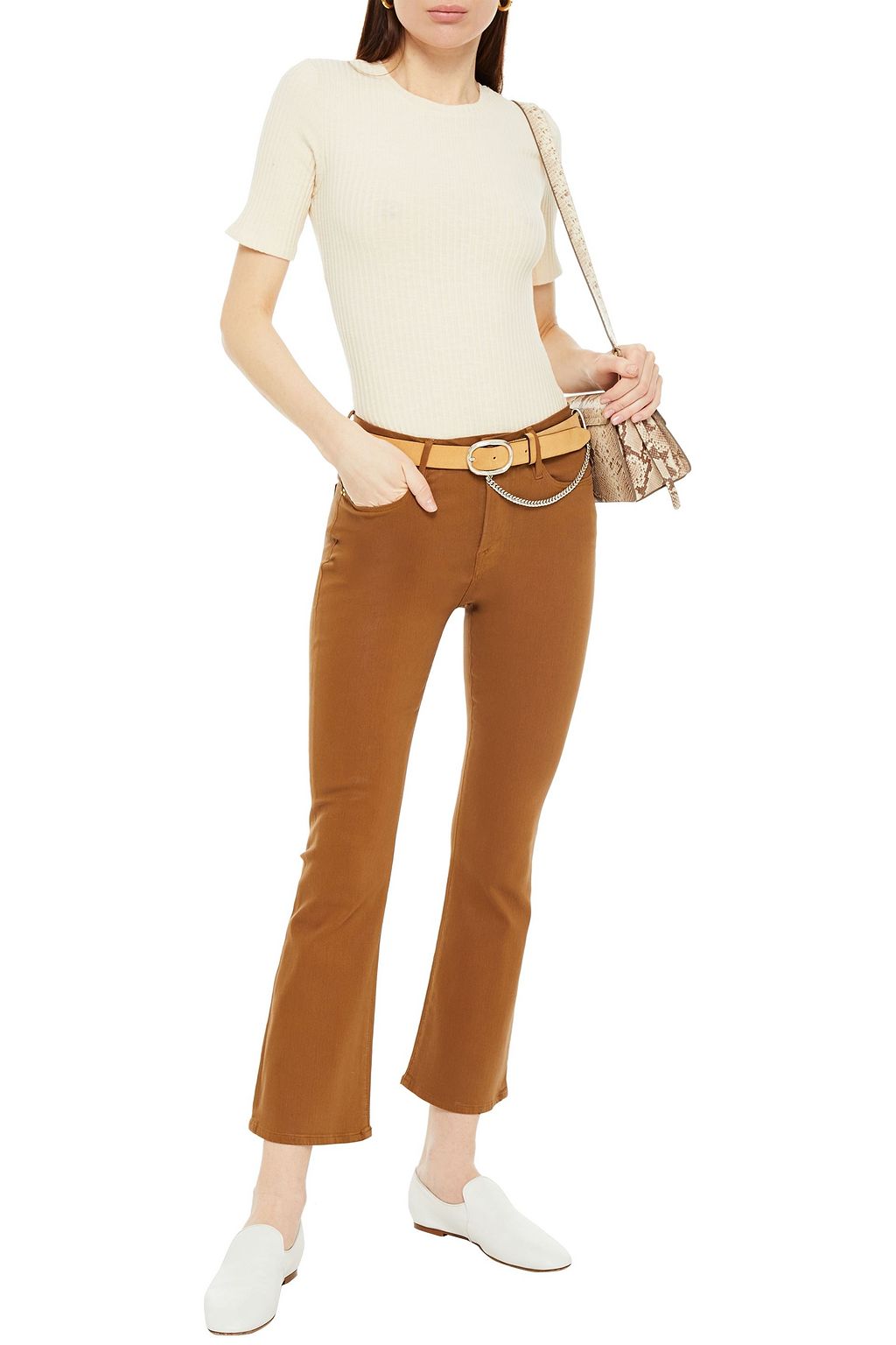 FRAME Le Cropped Mini Boot coated mid-rise kick-flare jeans